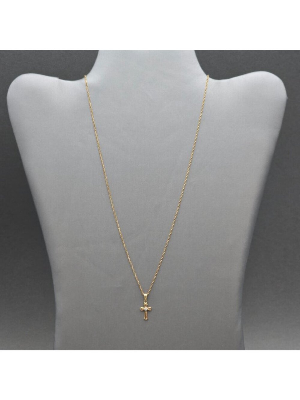 Vintage 14K Gold Filled Diamond Cross Necklace M Cartouche Pendant 19" - Picture 14 of 15